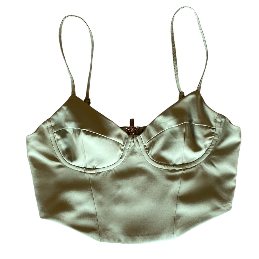 White Fox Size S Pastel Green Underwire Zipper Top Flattering great Condition!